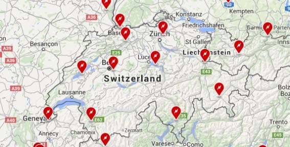 Red de supercargadores de Tesla Motors en Suiza