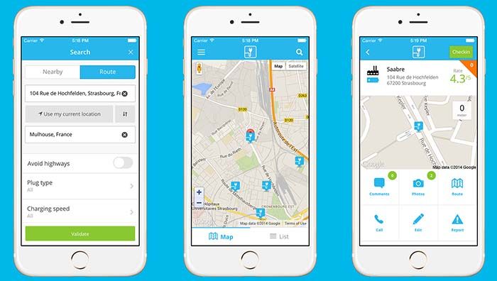 Capturas de la aplicación para dispositivos móviles de ChargeMap