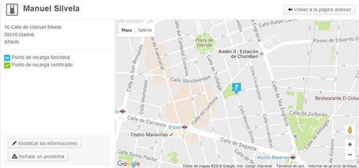 Detalle de un punto de recarga en ChargeMap