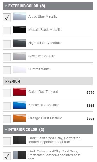 Colores disponibles en el configurador del Chevrolet Volt (Premier)
