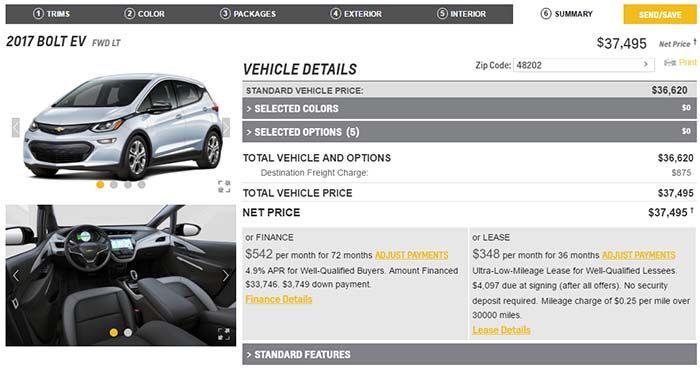Precio final de la opción más económica segú el configurador del Chevrolet Bolt