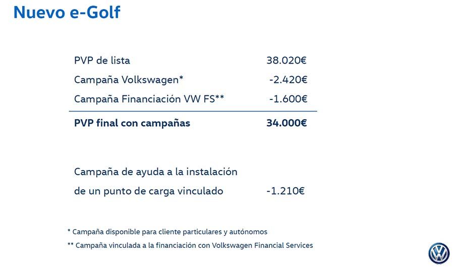 Precios del nuevo Volkswagen e-Golf 2017