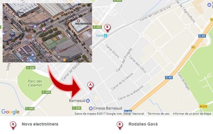Situación del nuevo punto de recarga rápida y Bicibox en Gavà