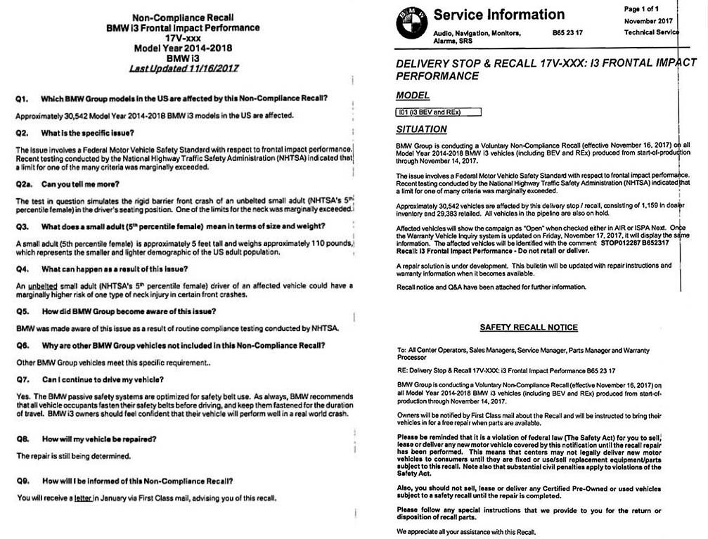 Informes de seguridad de la NHTSA y de BMW