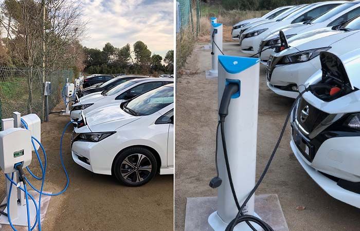 El nuevo Nissan Leaf recargando en la instalación de Blaudrive que cuenta con hasta 20 puntos de recarga