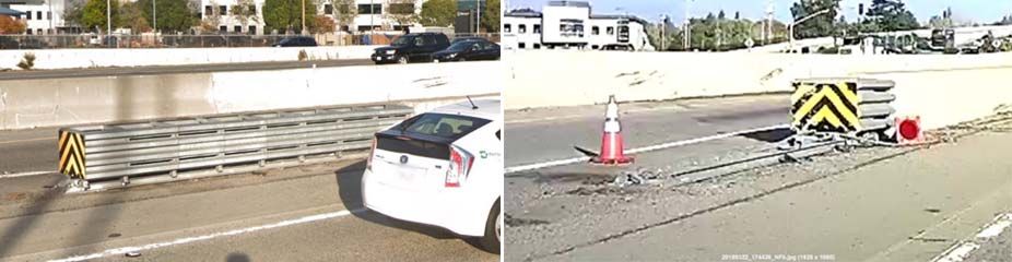 Barrera divisoria de carril en el lugar del accidente