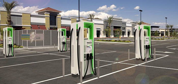 Render de una estación ed carga Electrify America