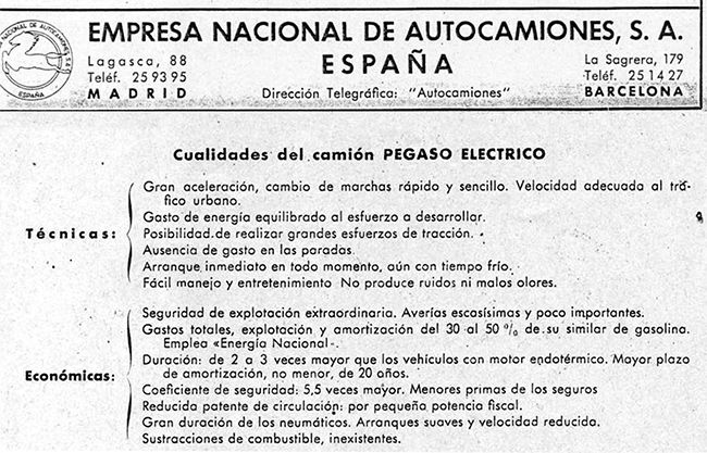 Cualidades que especificaba el manual del Pegaso Eléctrico. Foto: Pegasoesmicamion.