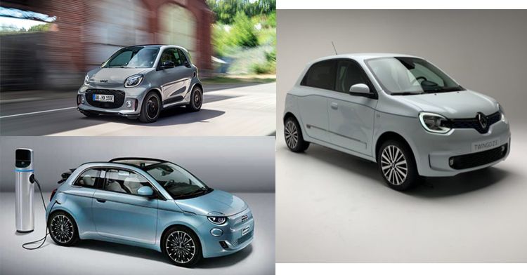 Coches pequeños eléctricos: Smart, Renault Twingo y Fiat 500.