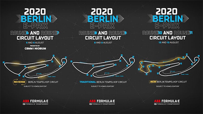 Las tres configuraciones del circuito de Tempelhof (Berlín).