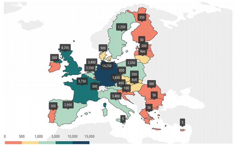 Mapa interactivo de ACEA sobre la infraestructura de hidrógeno para 2030.