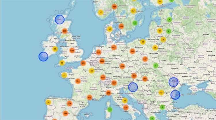 Mapa de infraestructura para camiones en Europa