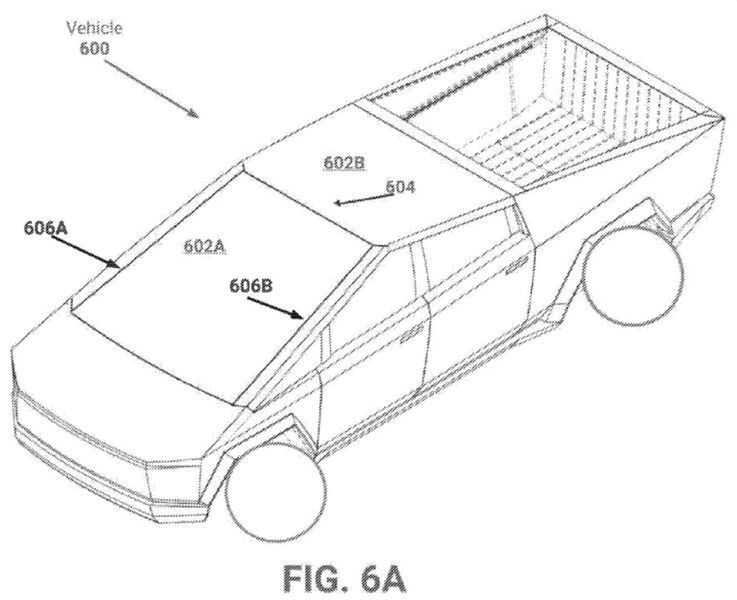 Detalle de la patente del parabrisas del Tesla Cybertruck