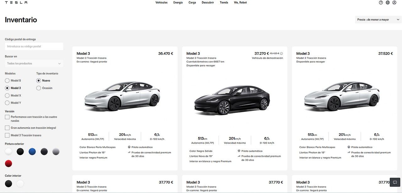 Coches Tesla de inventario